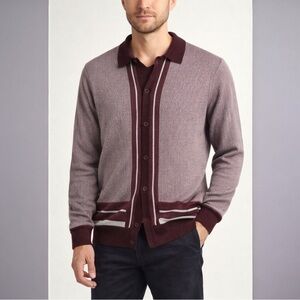 Report Collection Men’s Knit Button-Down Polo Sweater Burgundy large